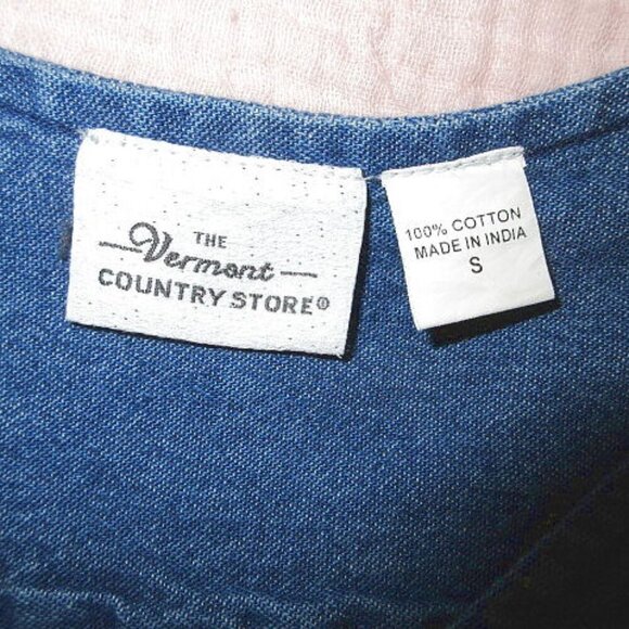 Vermont Country Store Denim Midi Dress Size S Embroidered Pockets Modest Western - Picture 5 of 10